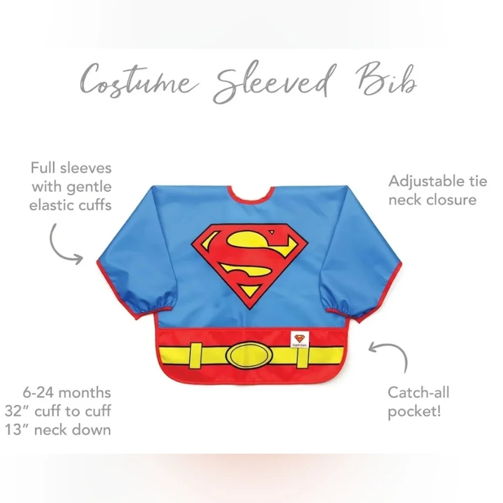 Superman Bib Long Sleeved Unisex Costume Resists Most Stains Age 6-24 Months
